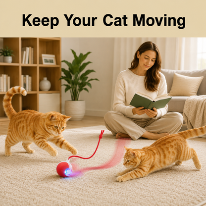 Smart Interactive Automatic Electric Rolling Moving Rechargeable Motion Activated Self Play Electronic Stimulation Chase Teaser Ball Toy with Rope for Indoor Bored Adult Cat and Dog