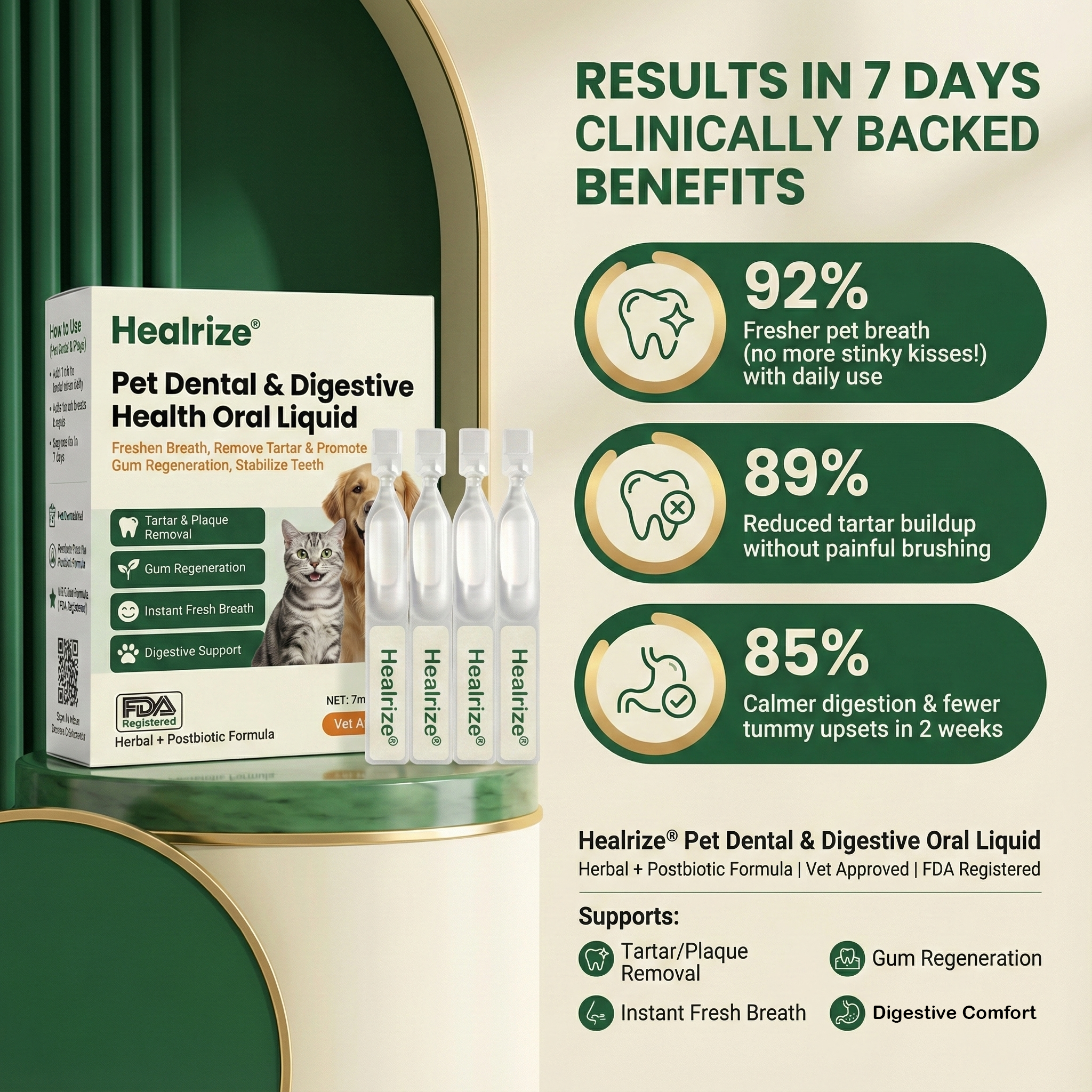 Healrize®  Pet Dental & Digestive Health Oral Liquid–Freshen Breath, Remove Tartar & Promote gum regeneration, stabilize teeth