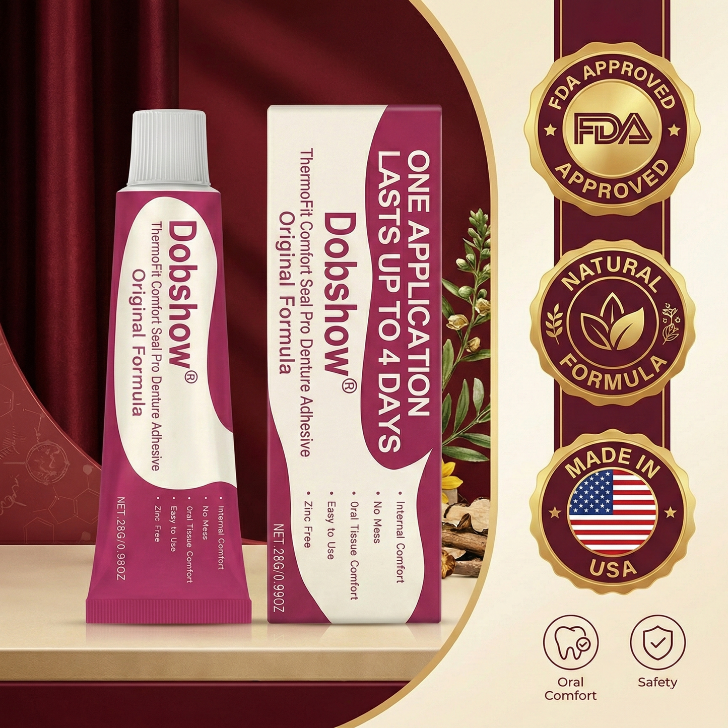 ✨𝙇𝙞𝙢𝙞𝙩𝙚𝙙-𝙏𝙞𝙢𝙚 𝙊𝙛𝙛𝙚𝙧 | Dobshow® ThermoFit Comfort Seal Pro Denture Adhesive🔥 FDA Certified (Clinically Proven 4-Day Hold for Secure, Comfortable & Zinc-Free Denture Fit 🦷)