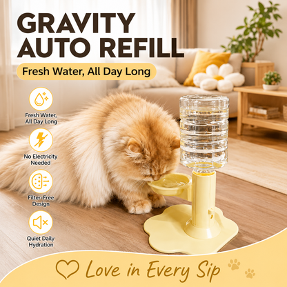 Gravity Cat Water Dispenser Stand, Spill-Proof, Filter-Free, No Electricity with a Bucket