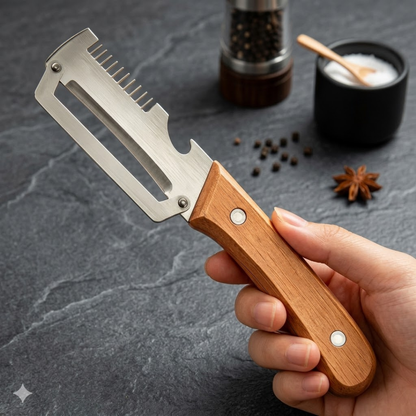 💖𝙎𝙥𝙚𝙘𝙞𝙖𝙡 𝙋𝙧𝙤𝙢𝙤𝙩𝙞𝙤𝙣💖 MCOIKY® 2-in-1 Stainless Steel Vegetable Peeler with Wooden Handle & Bottle Opener