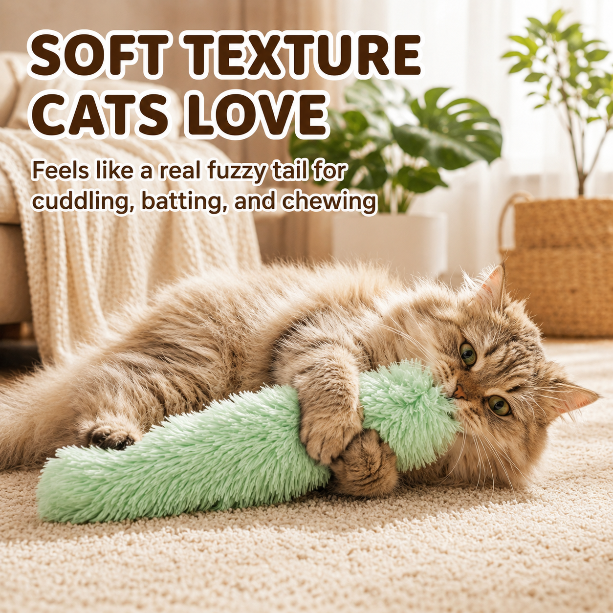 Plush Cat Tail Kicker Toy with Catnip & Crinkle Sound – 23.5 cm
