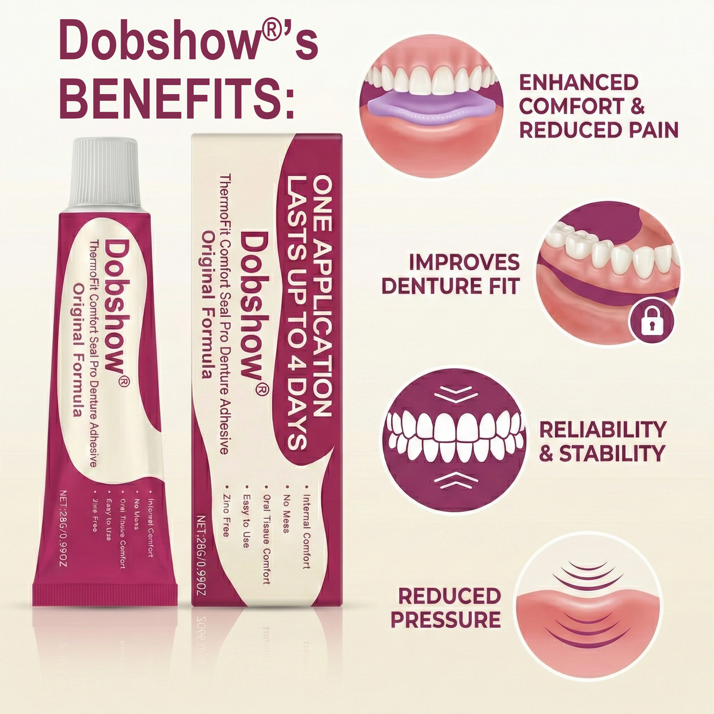 ✨𝙇𝙞𝙢𝙞𝙩𝙚𝙙-𝙏𝙞𝙢𝙚 𝙊𝙛𝙛𝙚𝙧 | Dobshow® ThermoFit Comfort Seal Pro Denture Adhesive🔥 FDA Certified (Clinically Proven 4-Day Hold for Secure, Comfortable & Zinc-Free Denture Fit 🦷)