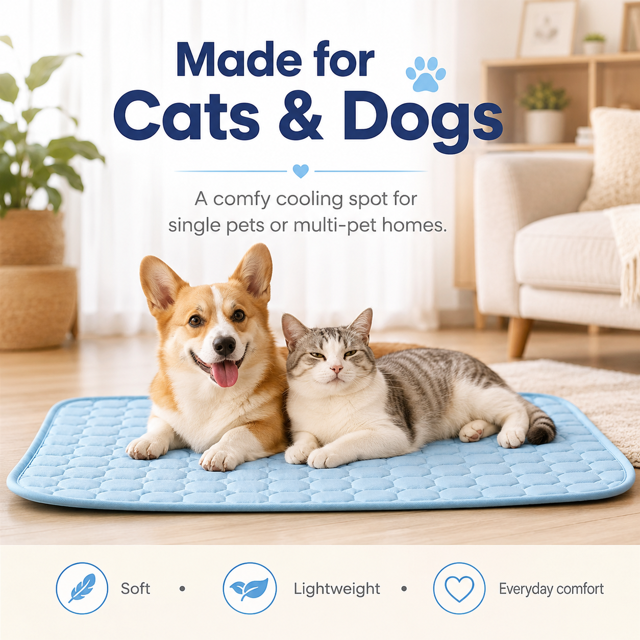 Washable Breathable Pet Cooling Mat for Cats & Dogs – Reusable Summer Comfort Pad