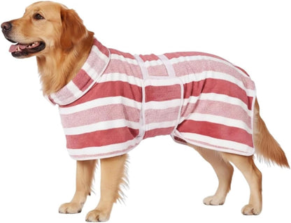 Quick-Drying Dog Bathrobe - Striped Super Absorbent Pet Towel Robe with Adjustable Belly Band,1-Piece Design,Super-Soft Fast-Drying Fabric,for Small Medium Large Dogs Post-Bath Grooming