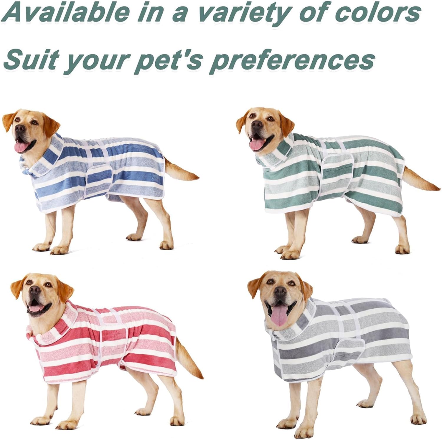 Quick-Drying Dog Bathrobe - Striped Super Absorbent Pet Towel Robe with Adjustable Belly Band,1-Piece Design,Super-Soft Fast-Drying Fabric,for Small Medium Large Dogs Post-Bath Grooming