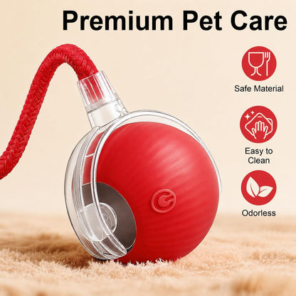 Smart Interactive Automatic Electric Rolling Moving Rechargeable Motion Activated Self Play Electronic Stimulation Chase Teaser Ball Toy with Rope for Indoor Bored Adult Cat and Dog
