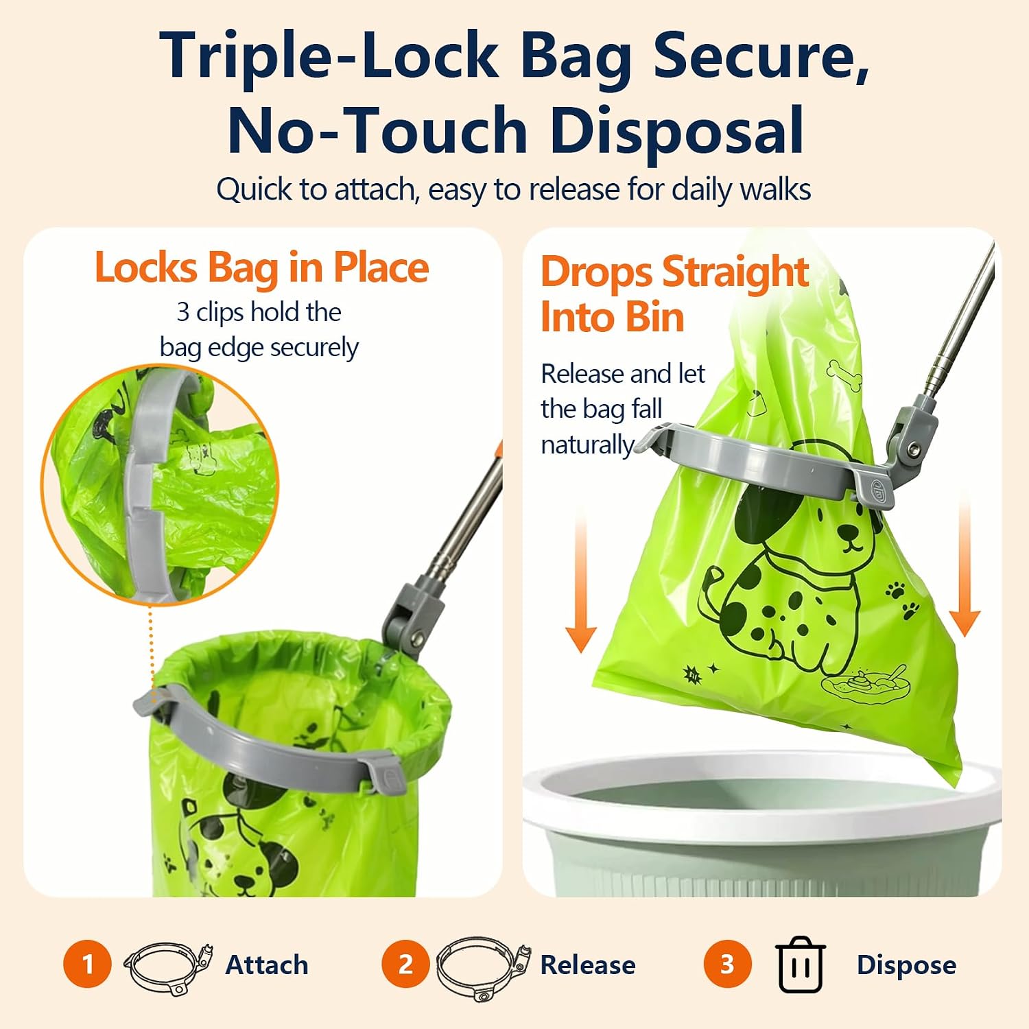 Extendable Dog Pooper Scooper with Poop Bags, No-Touch Waste Picker
