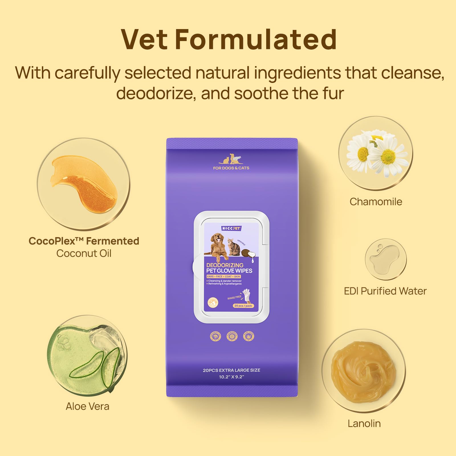 No-Rinse Pet Grooming Gloves — Disposable Wet Wipes for Dogs & Cats (Bathing, Deodorizing, and Cleaning)