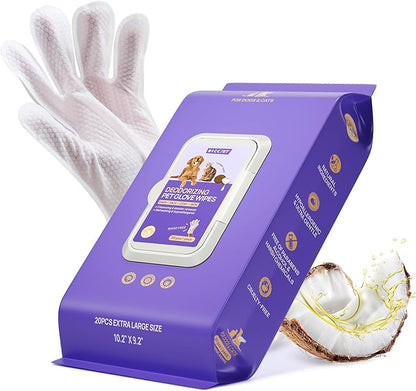 No-Rinse Pet Grooming Gloves — Disposable Wet Wipes for Dogs & Cats (Bathing, Deodorizing, and Cleaning)
