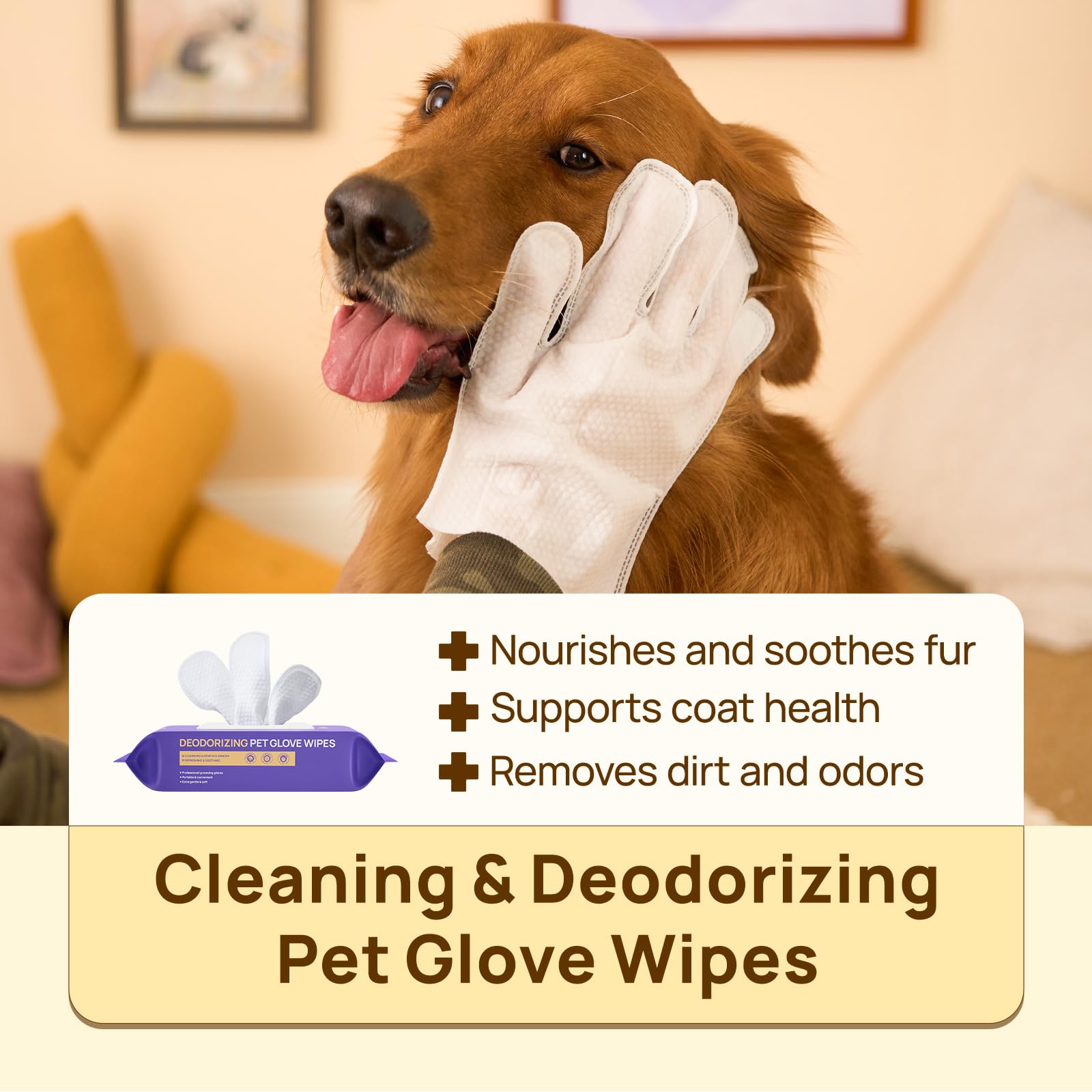 No-Rinse Pet Grooming Gloves — Disposable Wet Wipes for Dogs & Cats (Bathing, Deodorizing, and Cleaning)