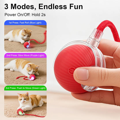 Smart Interactive Automatic Electric Rolling Moving Rechargeable Motion Activated Self Play Electronic Stimulation Chase Teaser Ball Toy with Rope for Indoor Bored Adult Cat and Dog
