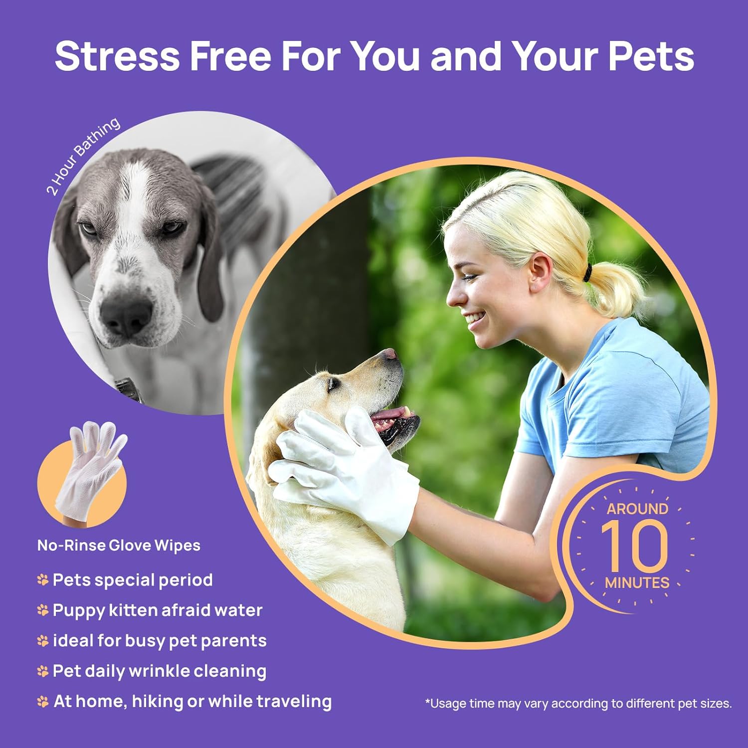 No-Rinse Pet Grooming Gloves — Disposable Wet Wipes for Dogs & Cats (Bathing, Deodorizing, and Cleaning)