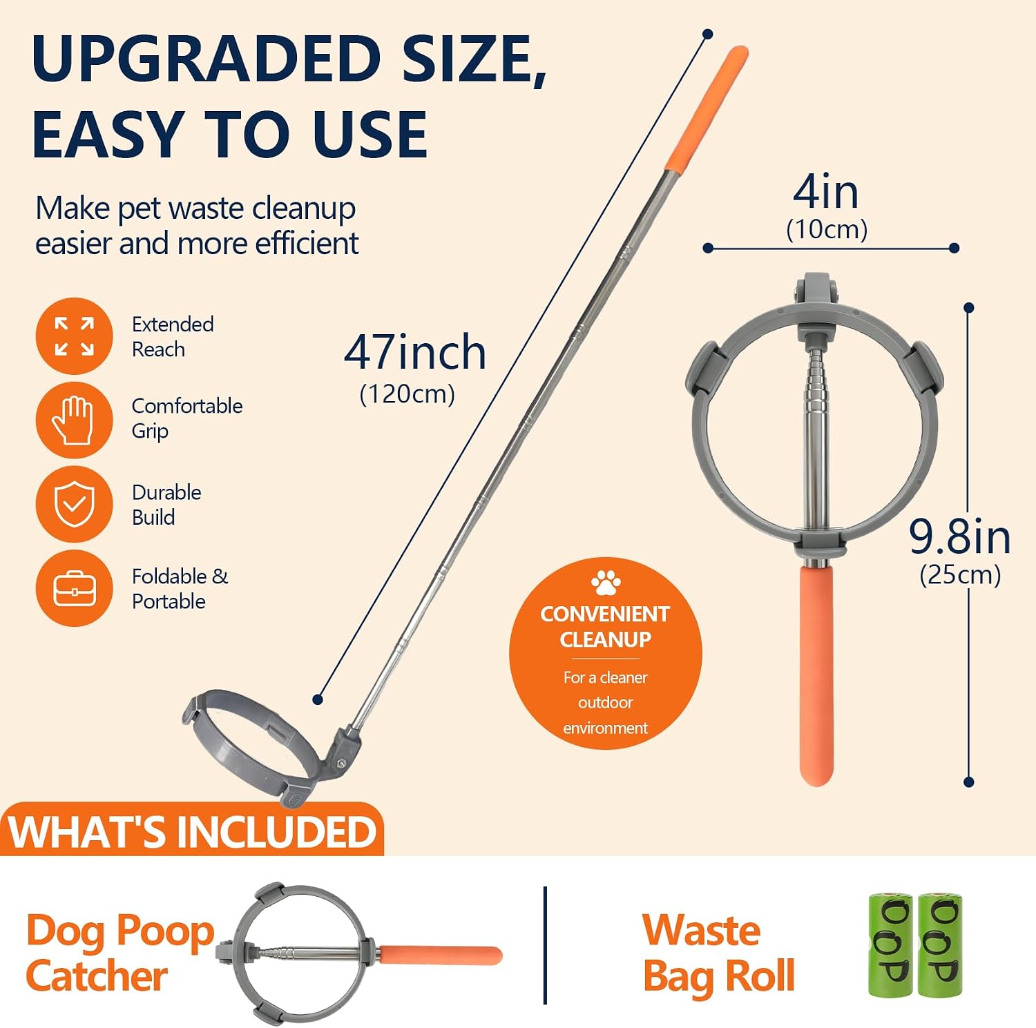 Extendable Dog Pooper Scooper with Poop Bags, No-Touch Waste Picker