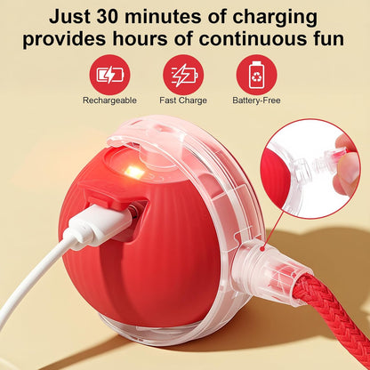Smart Interactive Automatic Electric Rolling Moving Rechargeable Motion Activated Self Play Electronic Stimulation Chase Teaser Ball Toy with Rope for Indoor Bored Adult Cat and Dog