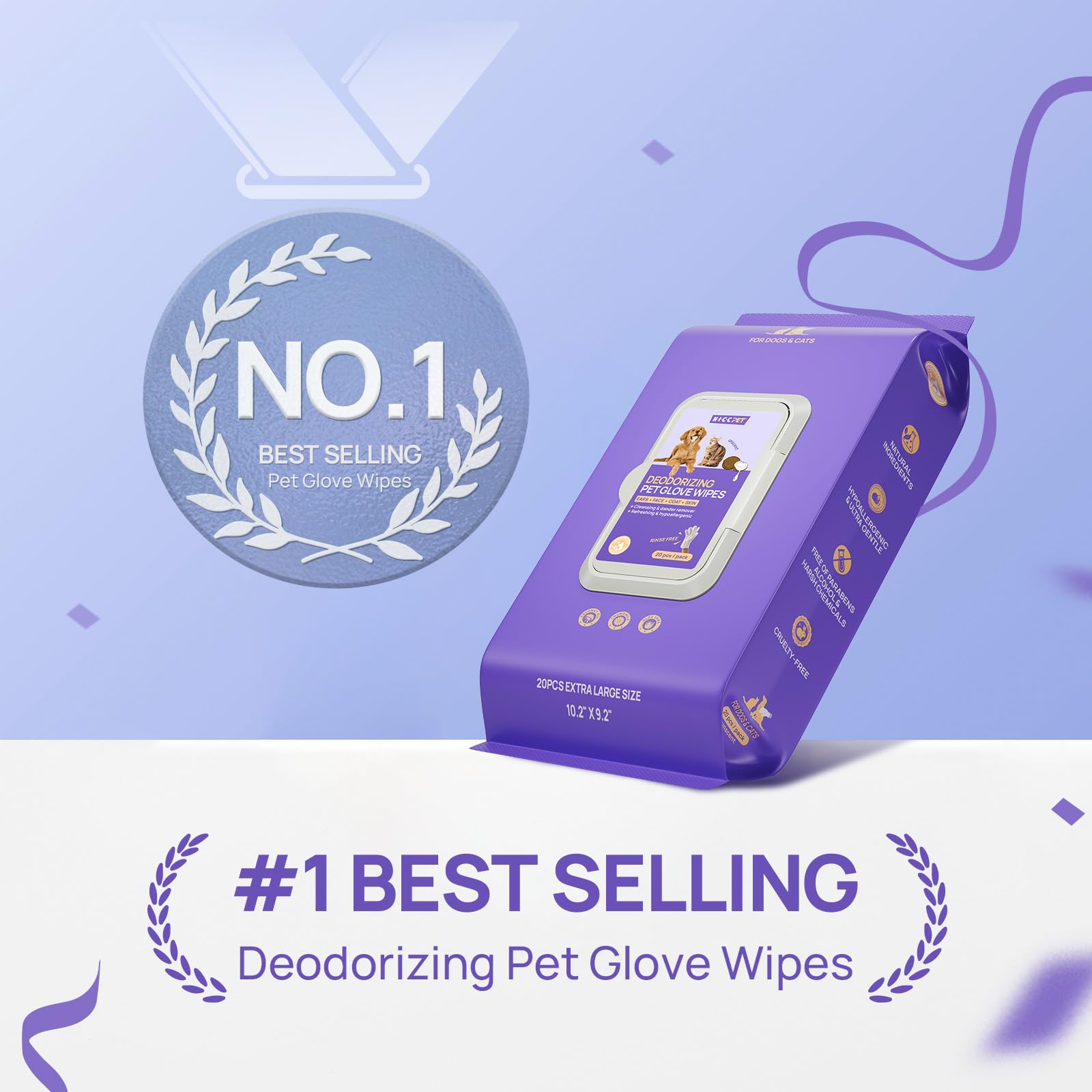 No-Rinse Pet Grooming Gloves — Disposable Wet Wipes for Dogs & Cats (Bathing, Deodorizing, and Cleaning)