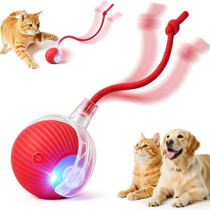 Smart Interactive Automatic Electric Rolling Moving Rechargeable Motion Activated Self Play Electronic Stimulation Chase Teaser Ball Toy with Rope for Indoor Bored Adult Cat and Dog
