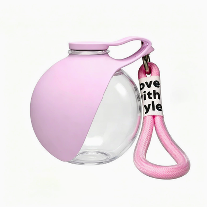 Portable Dog Water Bottle 2-in-1 Pet Travel Dispenser with Transparent Ball Sphere Bowl 10 Oz Soft Silicone Collapsible Walking Container for Small Medium Breeds