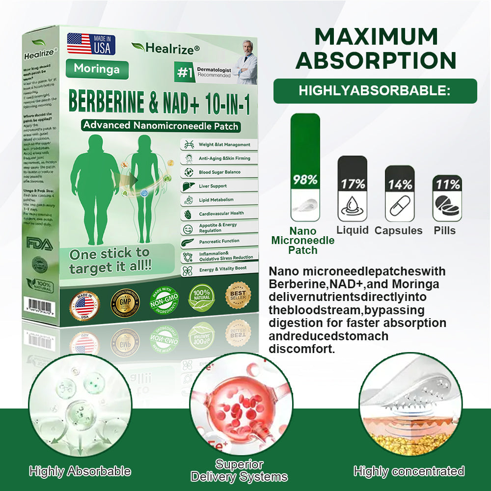 🇺🇸 𝐎𝐟𝐟𝐢𝐜𝐢𝐚𝐥 𝐔𝐒 𝐒𝐭𝐨𝐫𝐞 | 🧑‍⚕️🩺 𝐇𝐞𝐚𝐥𝐫𝐢𝐳𝐞® Moringa · Berberine × NAD+ 𝟏𝟎-𝐢𝐧-𝟏 𝐀𝐝𝐯𝐚𝐧𝐜𝐞𝐝 𝐍𝐚𝐧𝐨 𝐌𝐢𝐜𝐫𝐨𝐧𝐞𝐞𝐝𝐥𝐞 𝐏𝐚𝐭𝐜𝐡 — 𝐎𝐧𝐜𝐞 𝐃𝐚𝐢𝐥𝐲, 𝐕𝐢𝐬𝐢𝐛𝐥𝐞 𝐑𝐞𝐬𝐮𝐥𝐭𝐬 𝐢𝐧 𝟕 𝐃𝐚𝐲𝐬