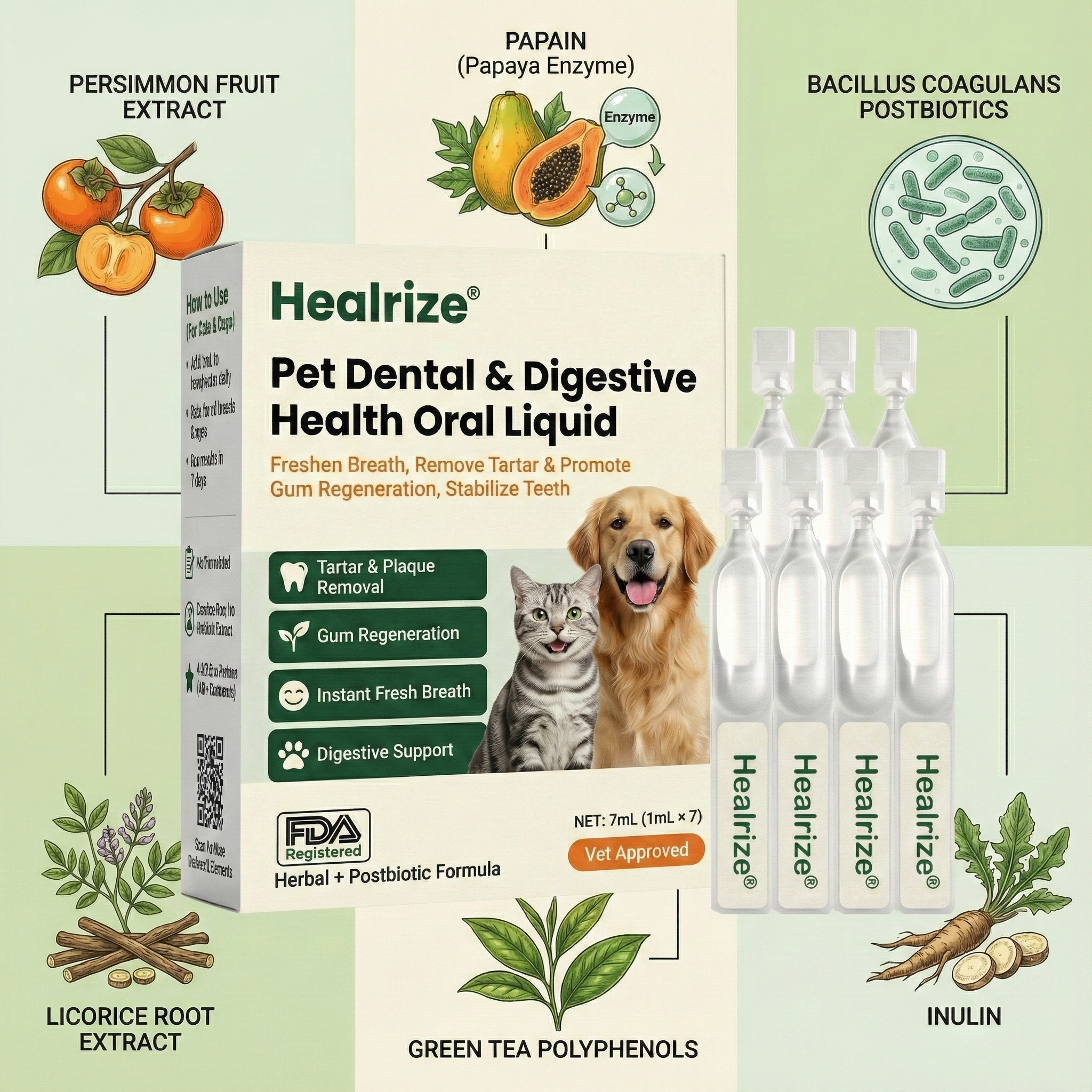 Healrize®  Pet Dental & Digestive Health Oral Liquid–Freshen Breath, Remove Tartar & Promote gum regeneration, stabilize teeth