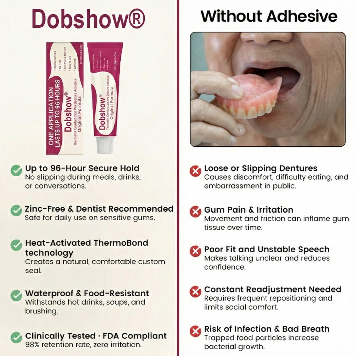 ✨𝙇𝙞𝙢𝙞𝙩𝙚𝙙-𝙏𝙞𝙢𝙚 𝙊𝙛𝙛𝙚𝙧 | Dobshow® ThermoFit Comfort Seal Pro Denture Adhesive🔥 FDA Certified (Clinically Proven 4-Day Hold for Secure, Comfortable & Zinc-Free Denture Fit 🦷)