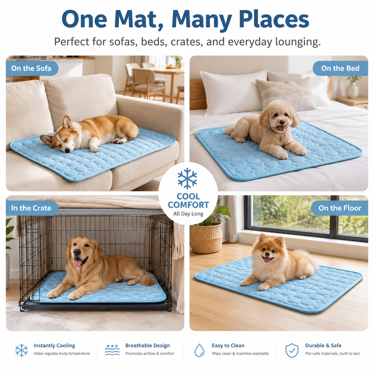 Washable Breathable Pet Cooling Mat for Cats & Dogs – Reusable Summer Comfort Pad