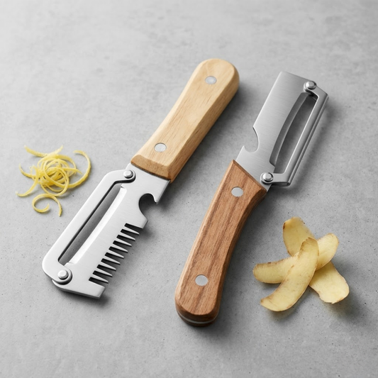 💖𝙎𝙥𝙚𝙘𝙞𝙖𝙡 𝙋𝙧𝙤𝙢𝙤𝙩𝙞𝙤𝙣💖 MCOIKY® 2-in-1 Stainless Steel Vegetable Peeler with Wooden Handle & Bottle Opener