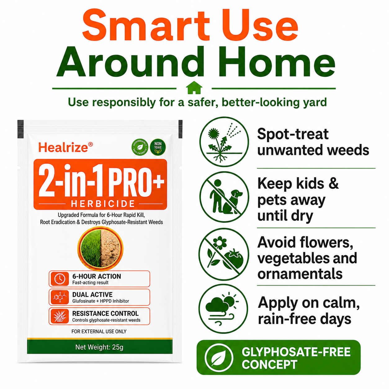 Healrize® Advanced 2-in-1 Pro+ Herbicide | Upgraded Formula for 6-Hour Rapid Kill, Root Eradication & Destroys Glyphosate-Resistant Weeds