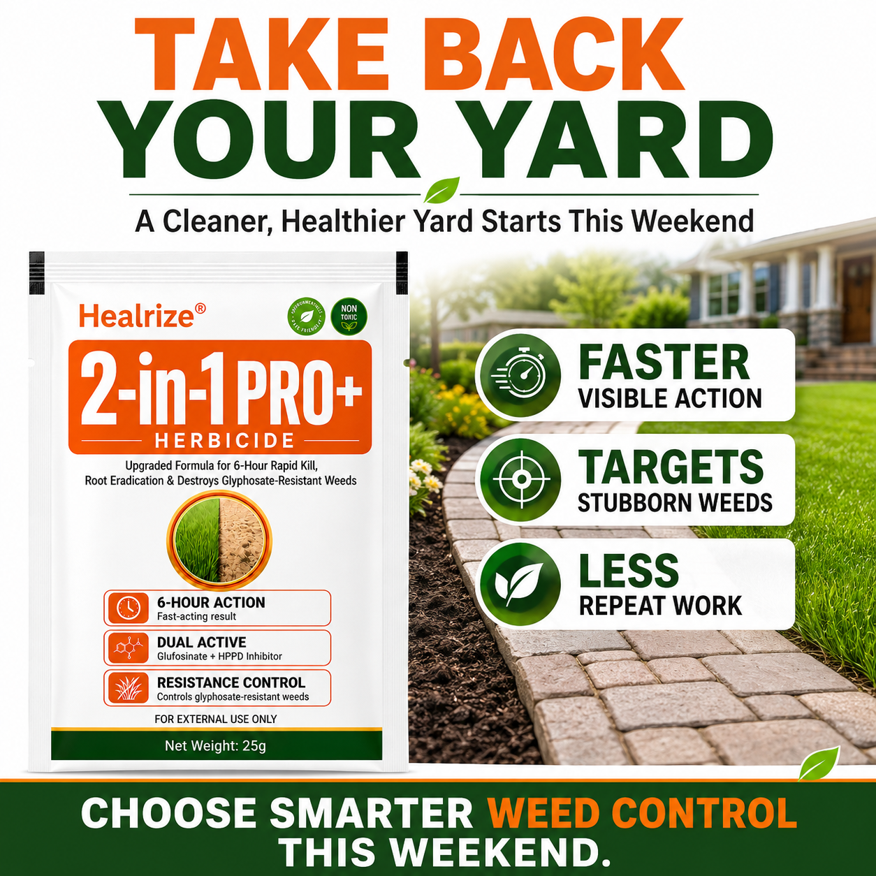 Healrize® Advanced 2-in-1 Pro+ Herbicide | Upgraded Formula for 6-Hour Rapid Kill, Root Eradication & Destroys Glyphosate-Resistant Weeds