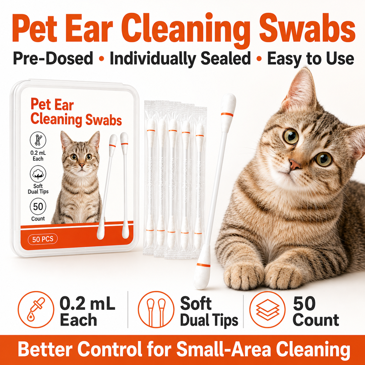 Pawfirst Pet Ear Cleaning Cotton Swabs – Earwax & Odor Remover for Cats & Dogs, Individually Wrapped, Break-to-Release Liquid, Dry/Wet Dual-Use, 100 Pack with Aloe, Witch Hazel & Chamomile Formula #SummerVibes #petlovers