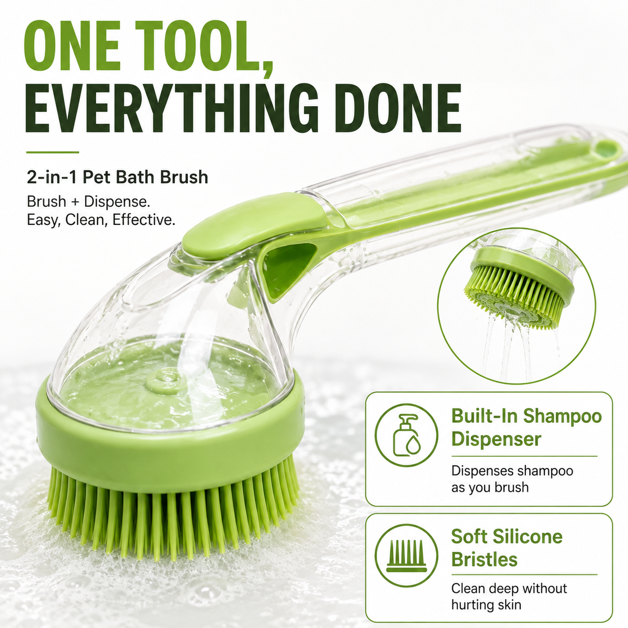 2-in-1 Pet Bath Brush with Shampoo Dispenser – Clean, Massage & Groom in One Step