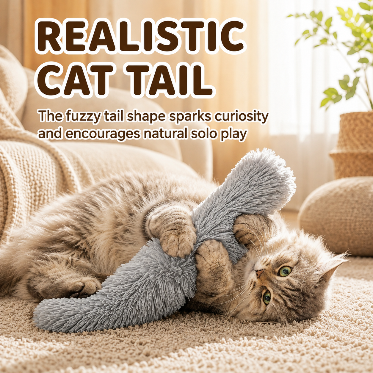 Plush Cat Tail Kicker Toy with Catnip & Crinkle Sound – 23.5 cm