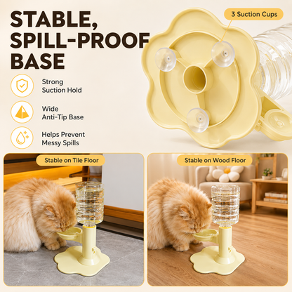 Gravity Cat Water Dispenser Stand, Spill-Proof, Filter-Free, No Electricity with a Bucket