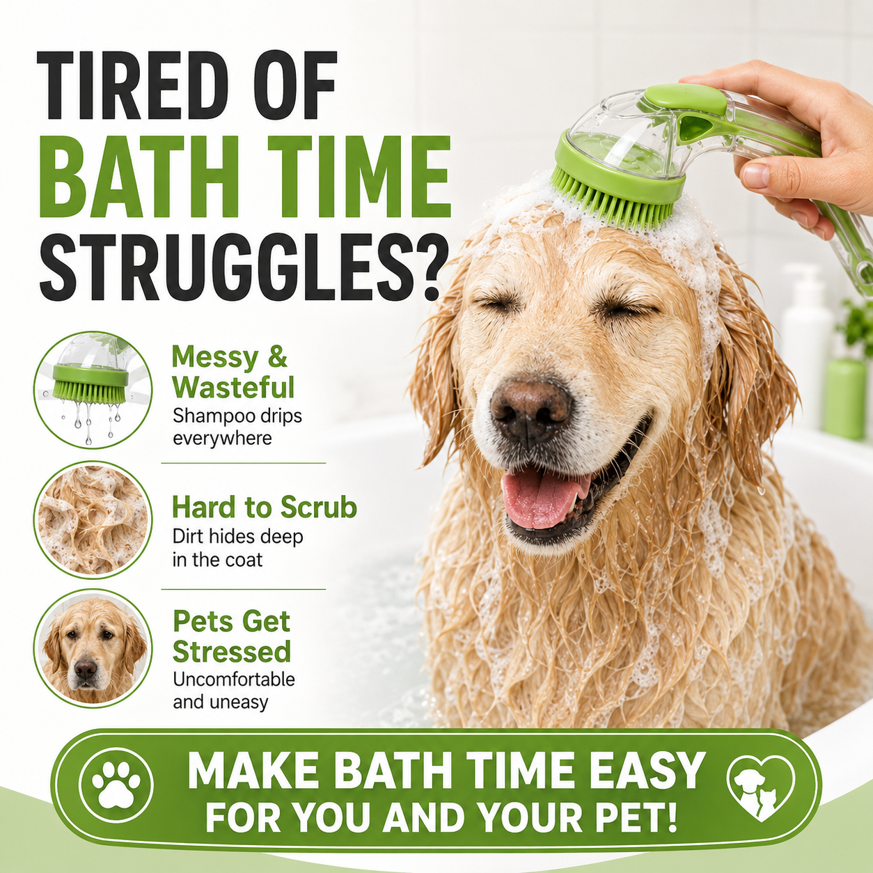 2-in-1 Pet Bath Brush with Shampoo Dispenser – Clean, Massage & Groom in One Step